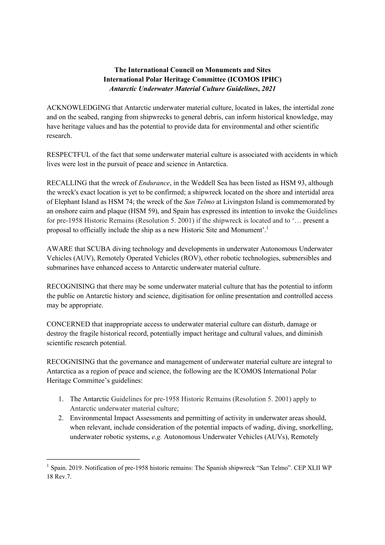 IPHC Antarctic Underwater Material Culture Guidelines